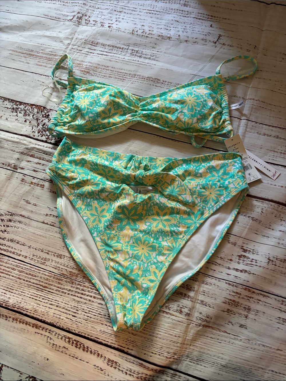 Celebrity Pink Mint and Yellow Floral High-Waist Bikini Bottoms
